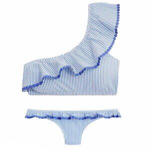 J. Crew One-shoulder Ruffled Bikini in Seersucker Size XL NWT